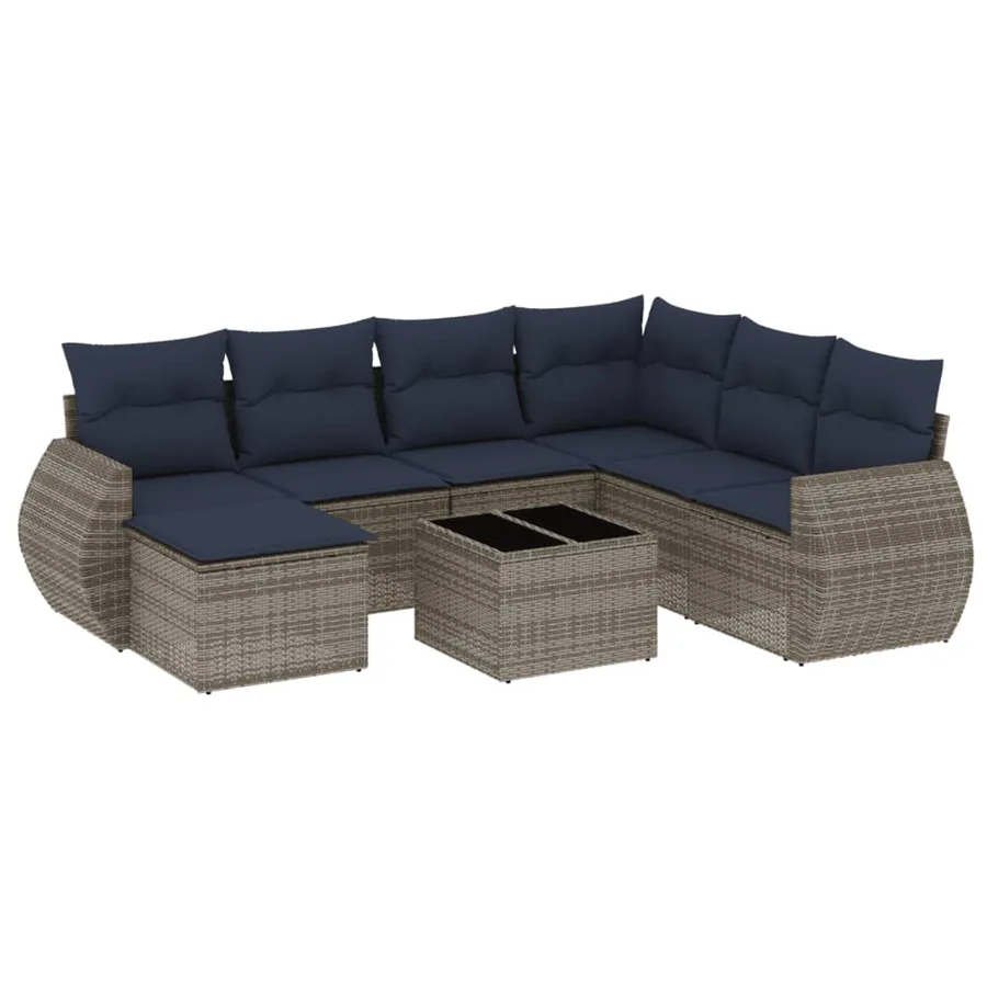 Ensemble de canapé de jardin 8 pcs avec coussins gris résine tressée - 2