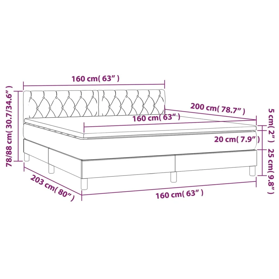 Sommier à lattes de lit avec matelas Gris foncé 160x200cm Tissu - 7