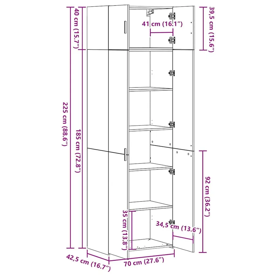 Armoire de rangement 2 pcs Bois ancien 70 x 42,5 x 225 cm - 15
