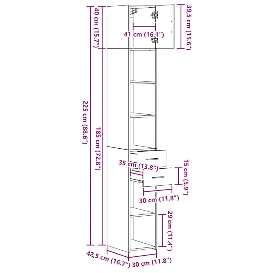 Armoire de rangement 2 pcs Bois ancien 30 x 42,5 x 225 cm - 13