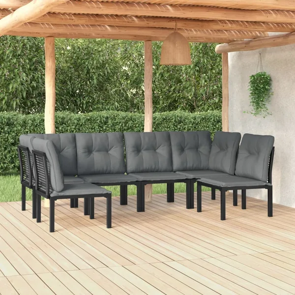 Salon de jardin 6 pcs noir et gris résine tressée