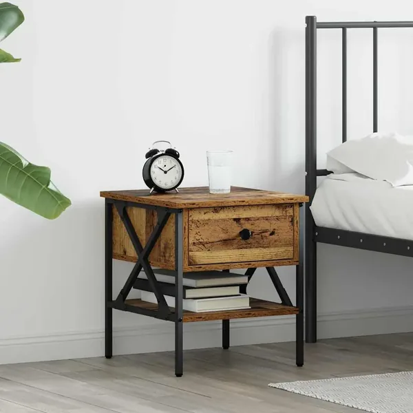 Table de chevet avec tiroir Bois ancien 40 x 42 x 45 cm