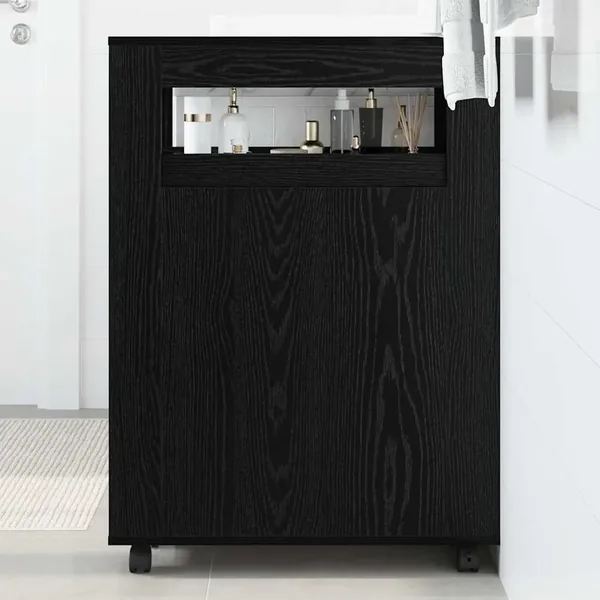 Ensemble de mobilier de salle de bain avec roue Chêne noir