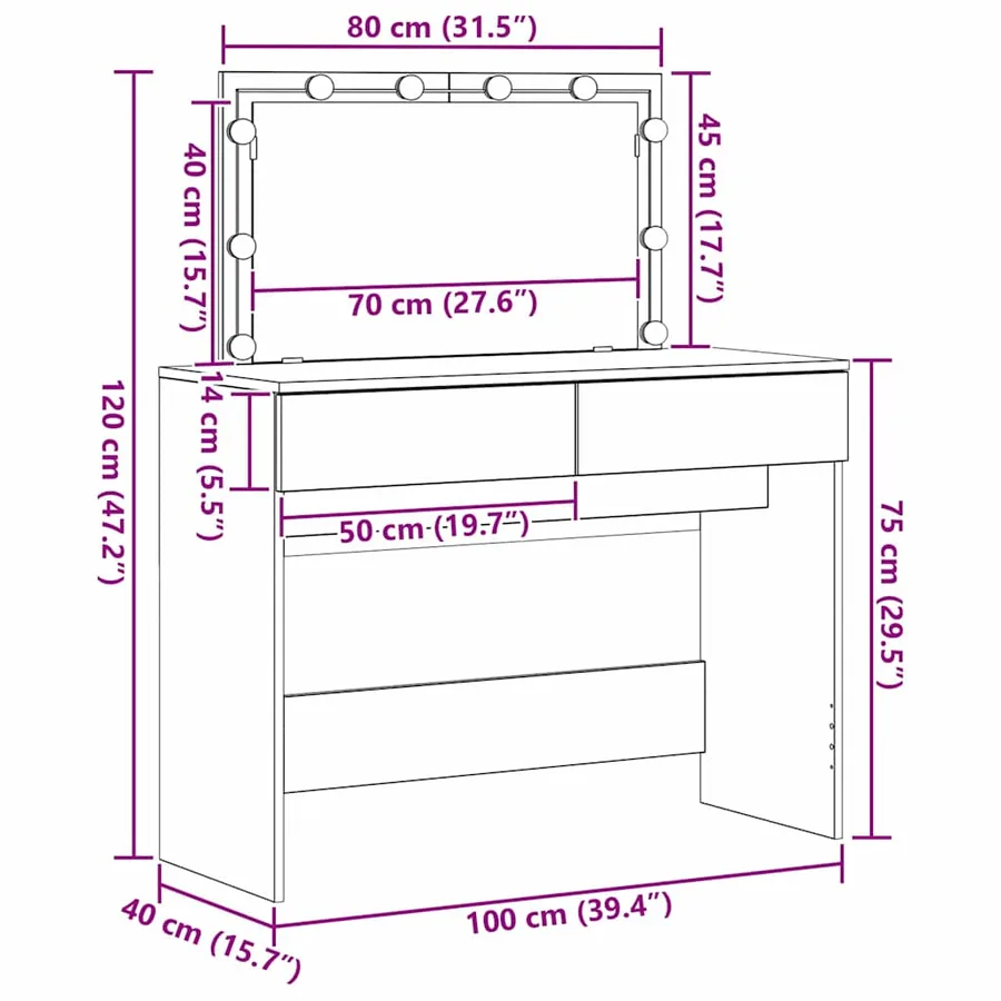 Table de Toilette avec tiroir Bois ancien 100 x 40 x 120 cm - 16