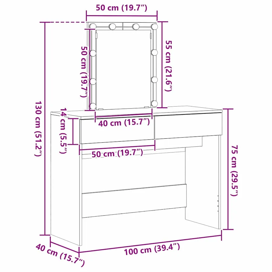 Table de Toilette avec tiroir Chêne artisanal 100 x 40 x 130 cm - 16