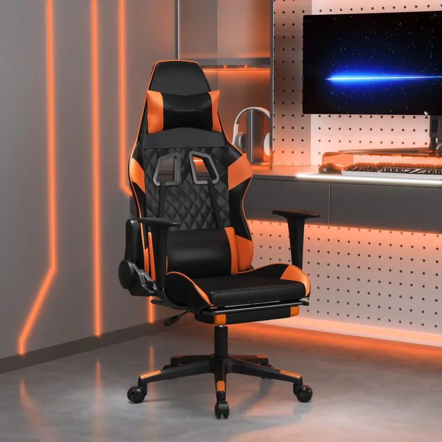Chaise de jeu de massage et repose-pied Noir&Orange Similicuir