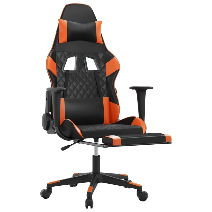 Chaise de jeu de massage et repose-pied Noir&Orange Similicuir - 3