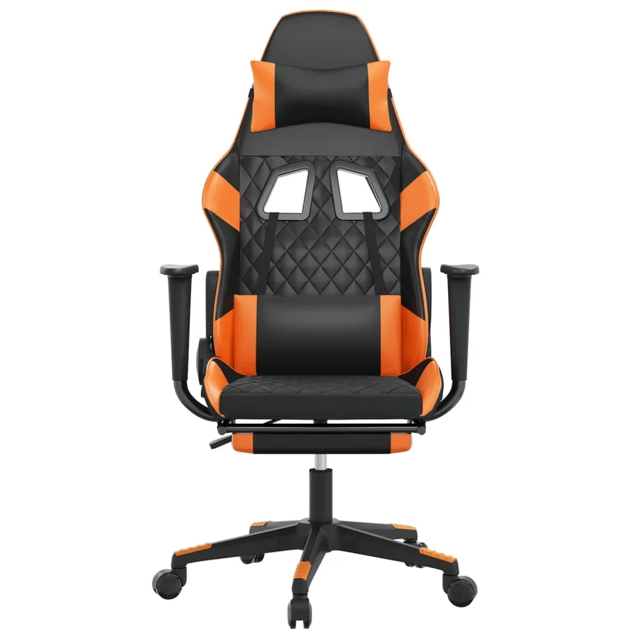 Chaise de jeu de massage et repose-pied Noir&Orange Similicuir - 4