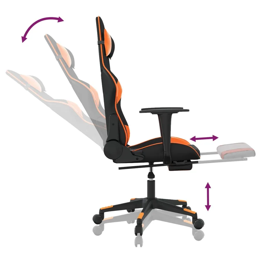 Chaise de jeu de massage et repose-pied Noir&Orange Similicuir - 7