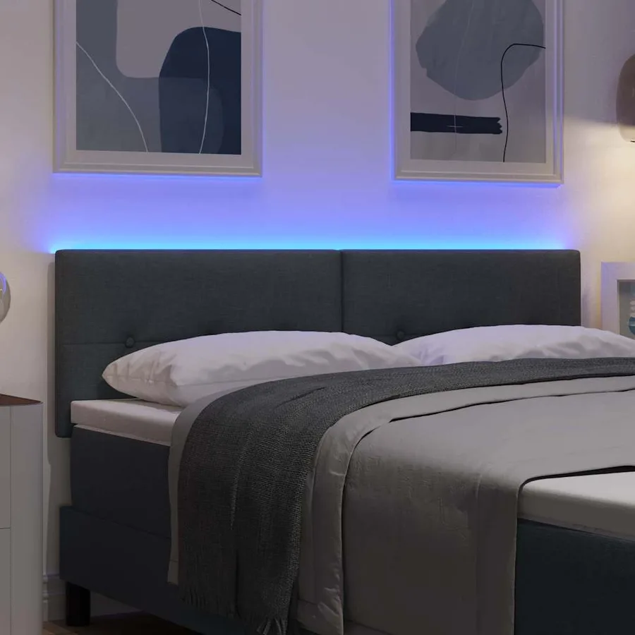 Tête de lit LED avec bandes LED Gris foncé 144 cm tissu - 4