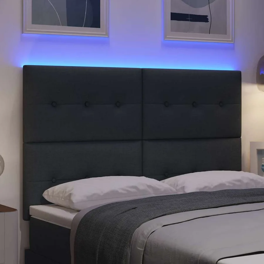 Tête de lit LED avec bandes LED Gris foncé 144 cm tissu - 4