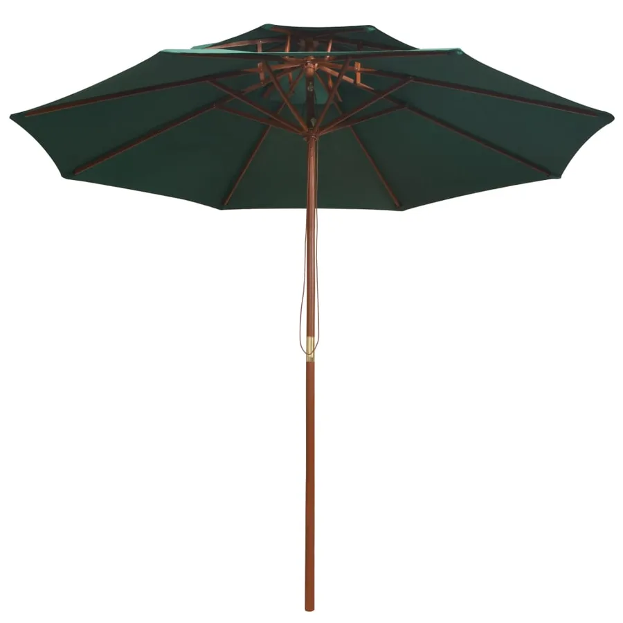 Parasol à deux étages avec poteau en bois 270 x 270 cm vert - 2