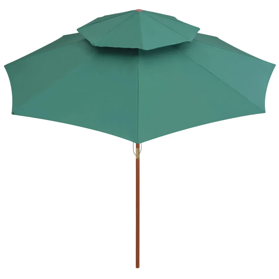 Parasol à deux étages avec poteau en bois 270 x 270 cm vert - 3