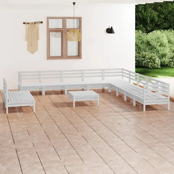 Salon de jardin 12 pcs Bois de pin massif Blanc