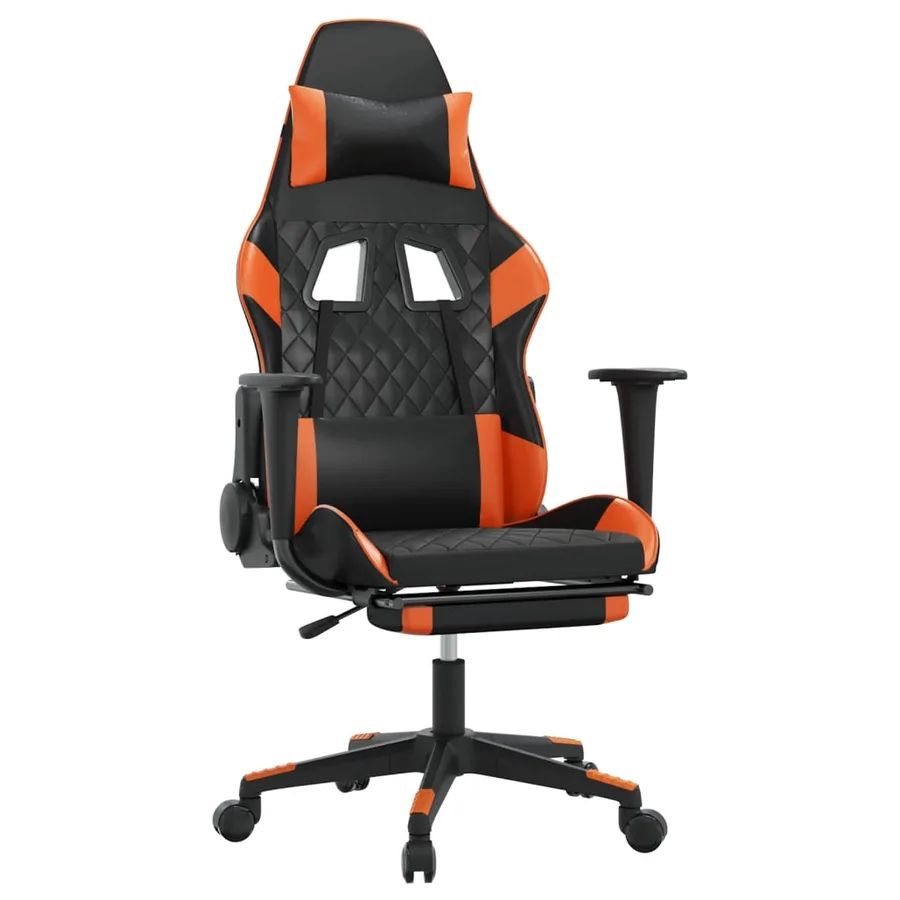 Chaise de jeu avec repose-pied Noir et orange Similicuir - 2