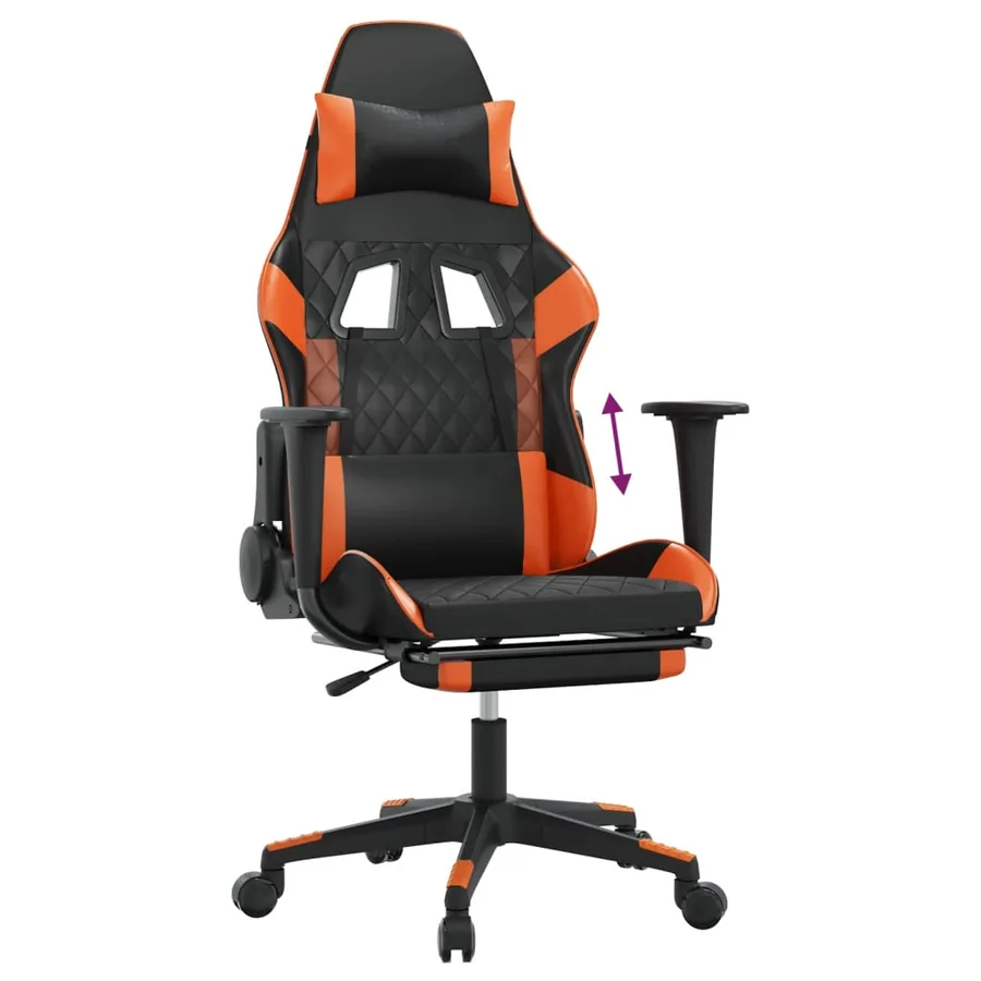 Chaise de jeu avec repose-pied Noir et orange Similicuir - 8