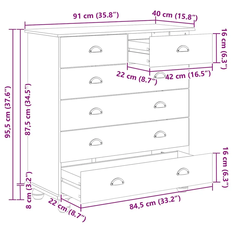Commode ASKIM Marron 91 x 40 x 95,5 cm Bois de pin massif - 12