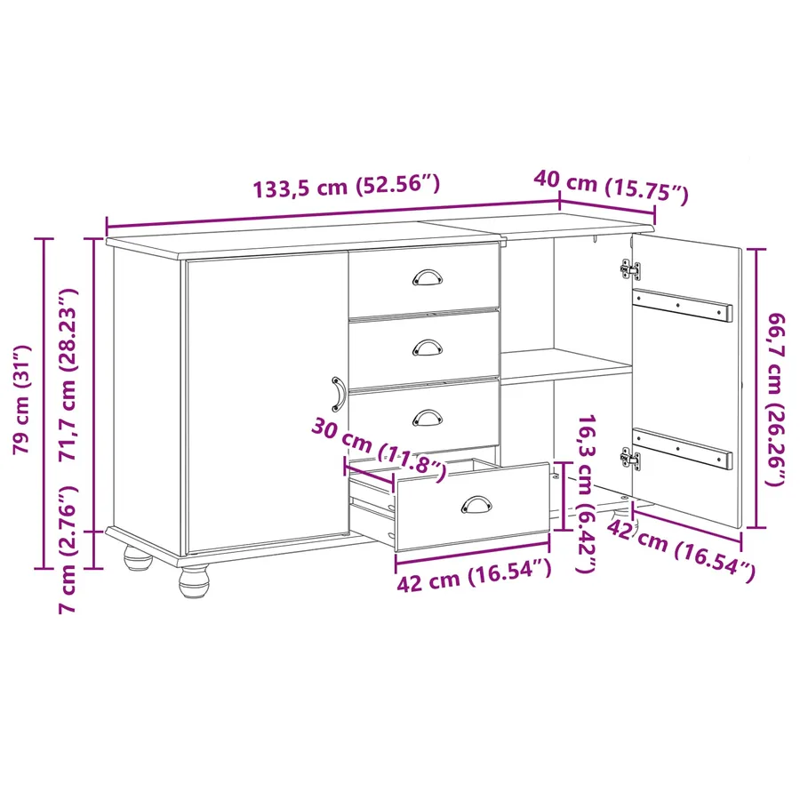 Buffet avec tiroir ASKIM 133,5 x 40 x 79 cm Bois de pin massif - 13