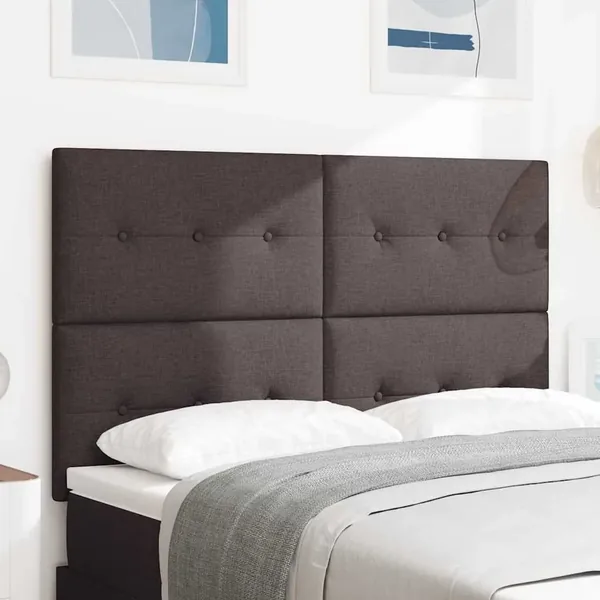 Tête de lit LED avec bandes LED Marron foncé 144 cm tissu