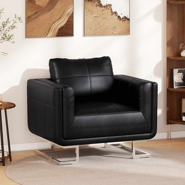 Fauteuil cube avec pieds chromés Noir Similicuir