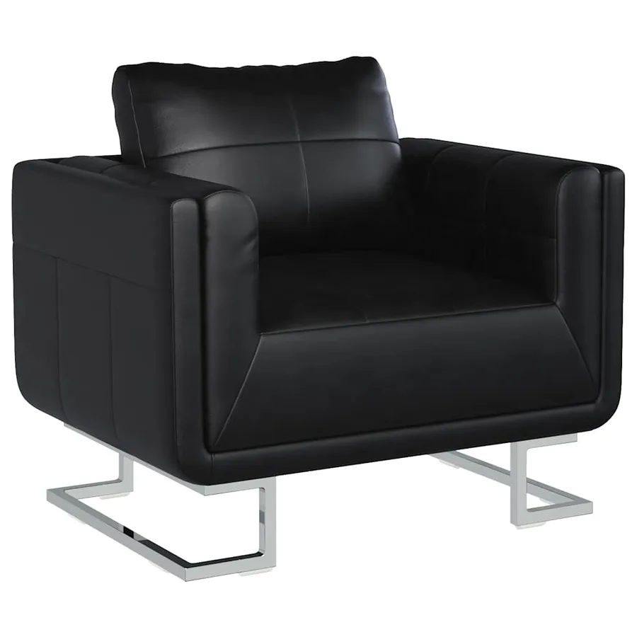 Fauteuil cube avec pieds chromés Noir Similicuir - 2
