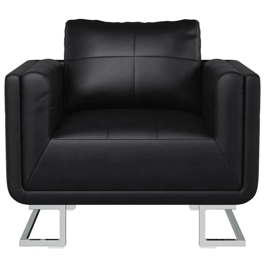 Fauteuil cube avec pieds chromés Noir Similicuir - 3