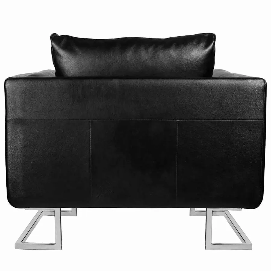 Fauteuil cube avec pieds chromés Noir Similicuir - 4