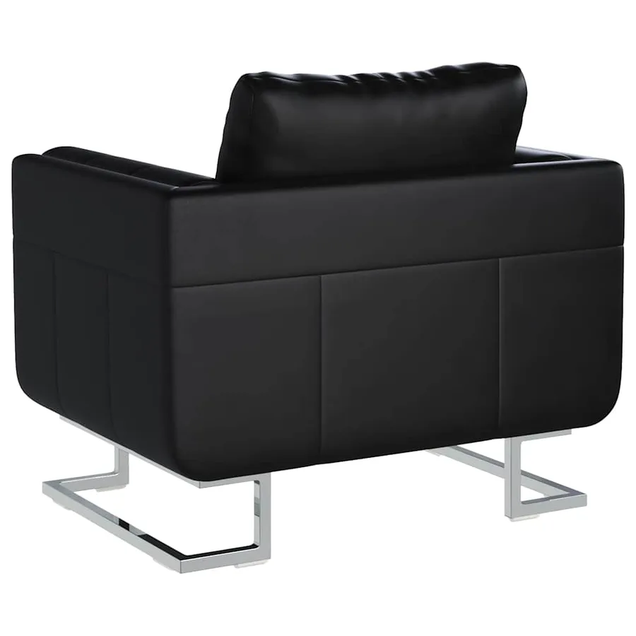 Fauteuil cube avec pieds chromés Noir Similicuir - 5