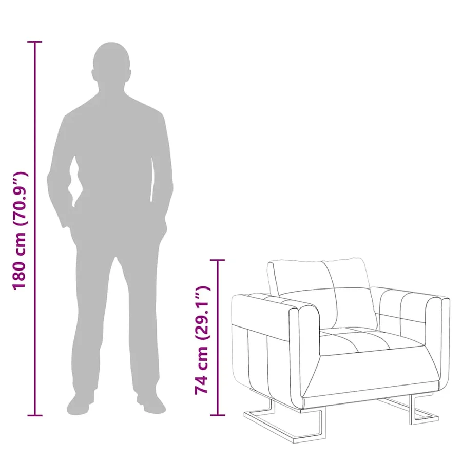 Fauteuil cube avec pieds chromés Noir Similicuir - 8