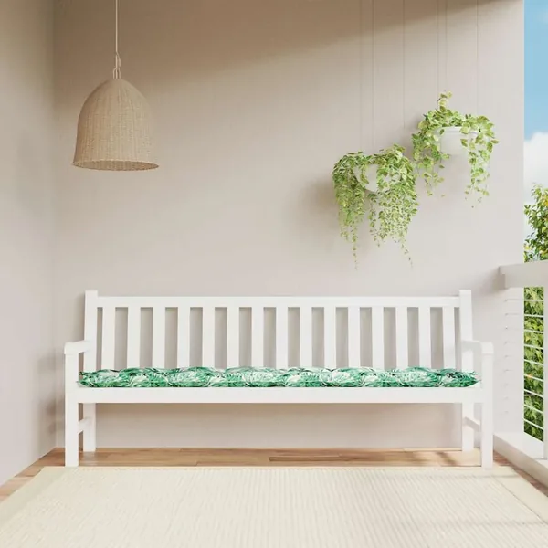 Coussin de banc de jardin à motif de feuilles 200 x 50 x 7 cm tissu Oxford