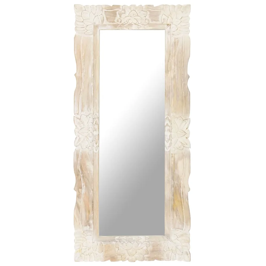 Miroir Blanc 110x50 cm Bois de manguier massif