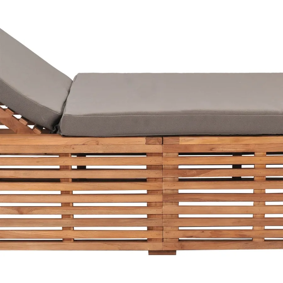 Chaise longue avec coussin gris foncé Bois de teck solide - 6