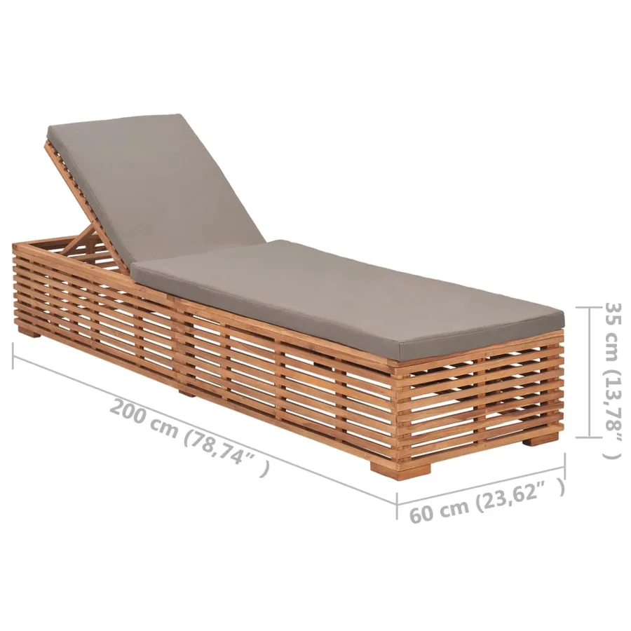 Chaise longue avec coussin gris foncé Bois de teck solide - 8
