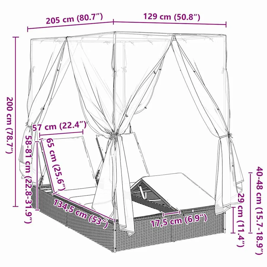 Transat double Réglable Gris 205 x 129 x 200 cm polyrotin - 11
