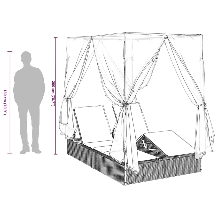 Transat double Réglable Gris 205 x 129 x 200 cm polyrotin - 12