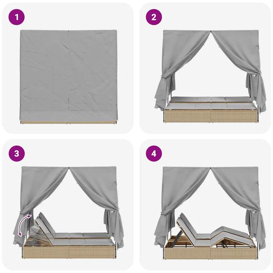 Transat double Réglable Gris 205 x 129 x 200 cm polyrotin - 8