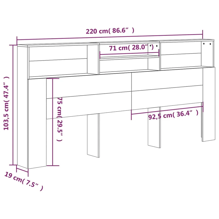 Armoire de tête de lit Blanc 220x19x103,5 cm - 7