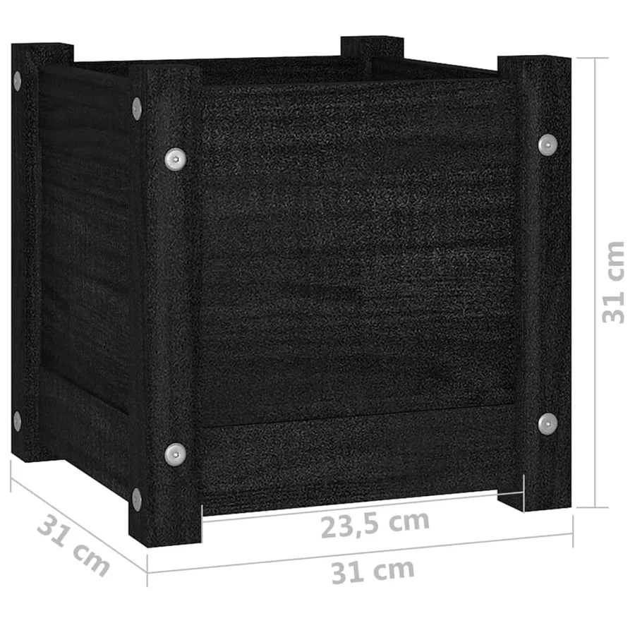 Jardinières d'extérieur 2 pcs Noir 31x31x31 cm Bois de pin - 9