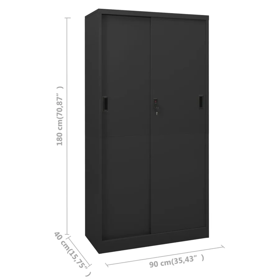 Armoire de bureau et porte coulissante Anthracite 90x40x180 cm - 9
