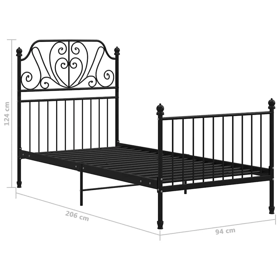 Cadre de lit sans matelas noir métal 90x200 cm - 6