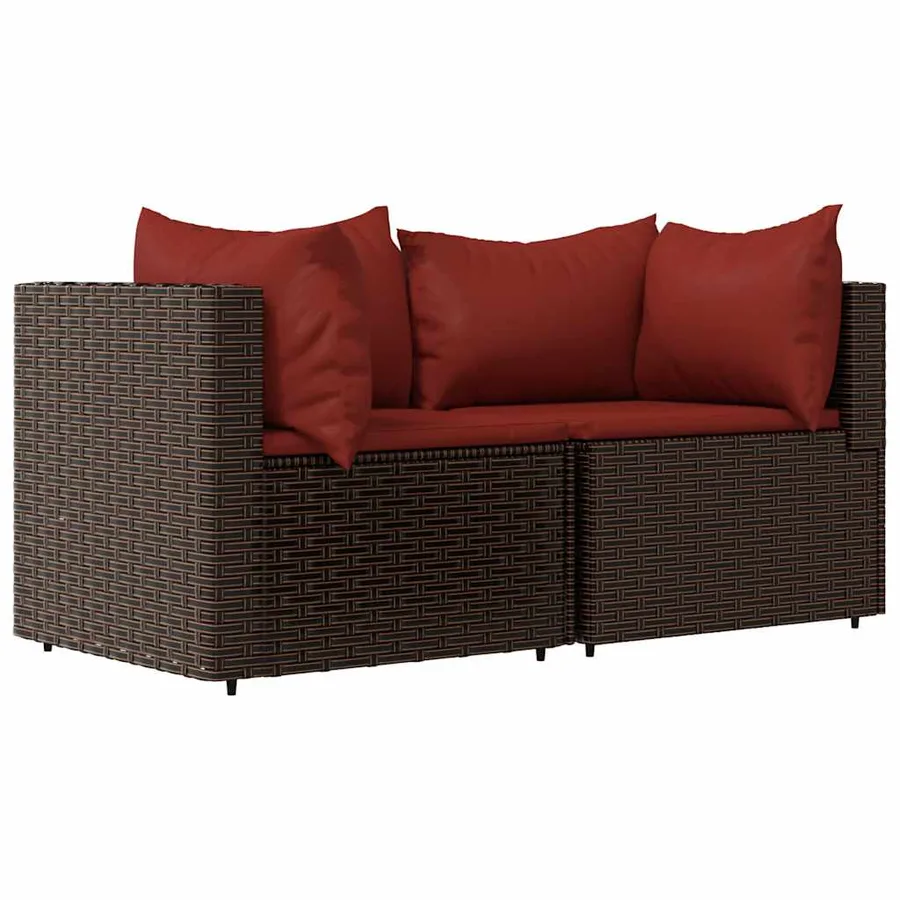 Salon de jardin 3 pcs avec coussins marron résine tressée - 3