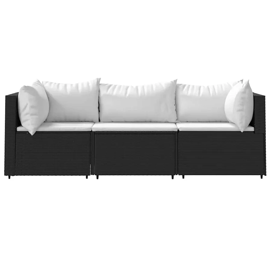 Salon de jardin 3 pcs avec coussins Noir Résine tressée - 3