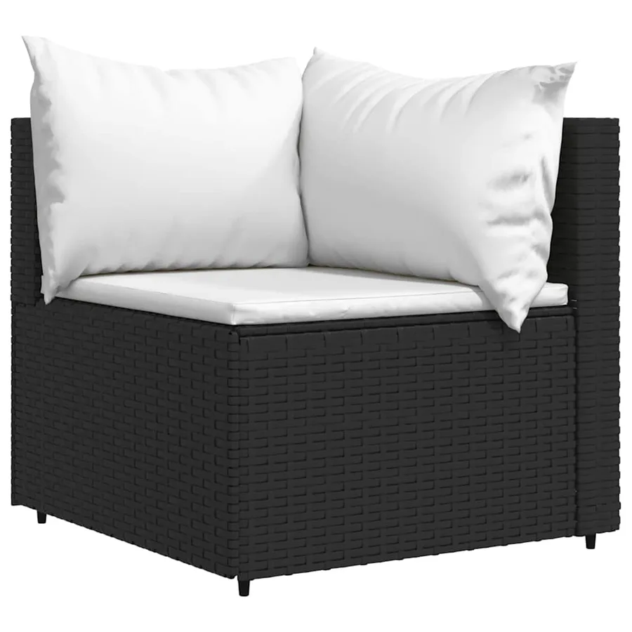 Salon de jardin 3 pcs avec coussins Noir Résine tressée - 4
