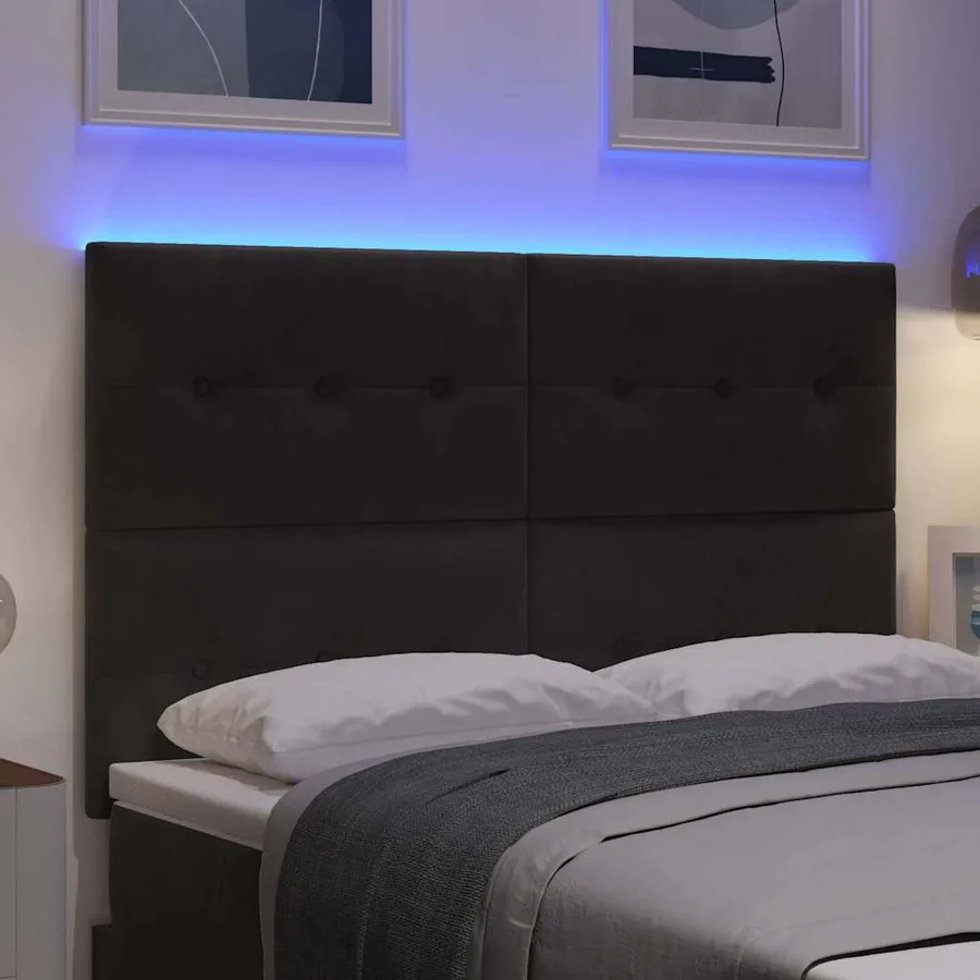Tête de lit LED avec bandes LED Noir 144 cm Velours - 4