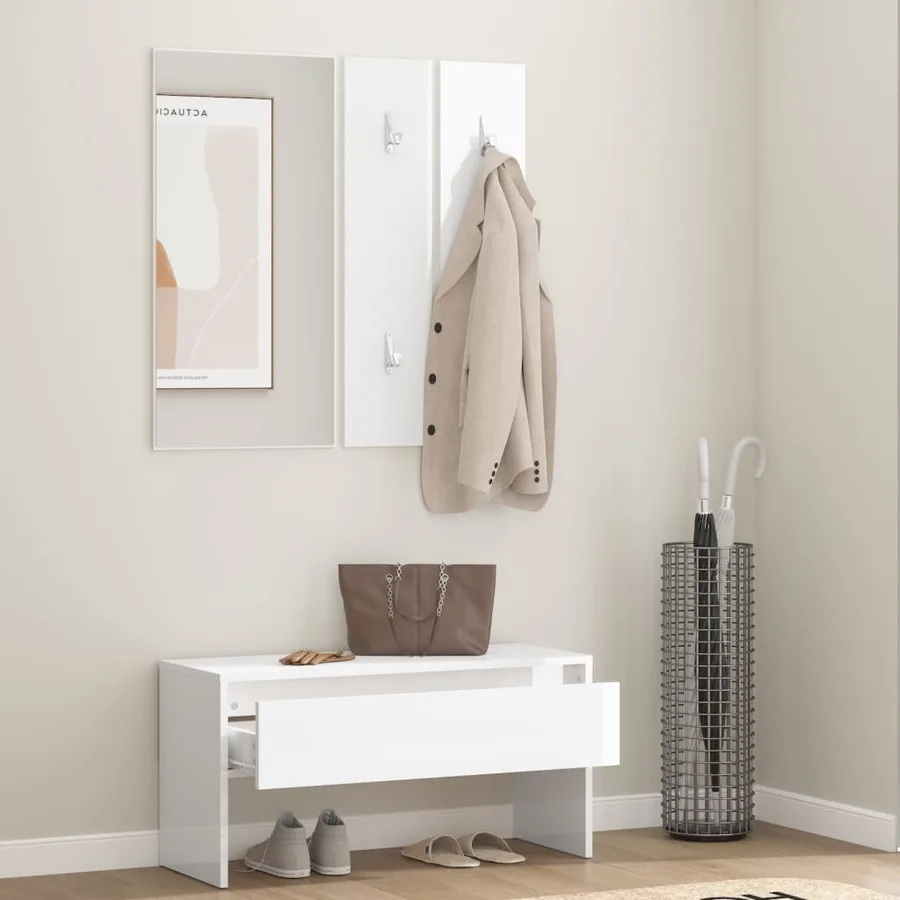 Ensemble de meubles de couloir Blanc brillant Bois d'ingénierie - 3