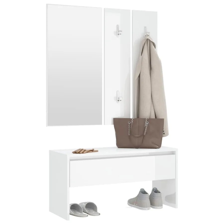 Ensemble de meubles de couloir Blanc brillant Bois d'ingénierie - 4