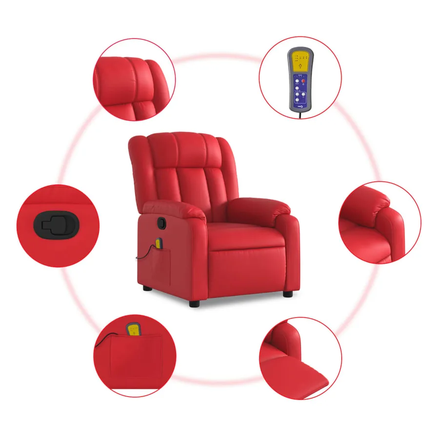Fauteuil de massage inclinable rouge similicuir - 6