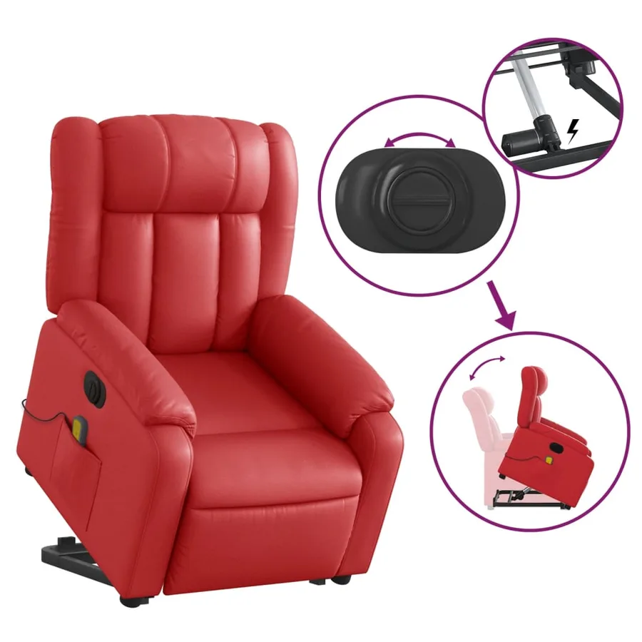 Fauteuil inclinable de massage électrique rouge similicuir - 10