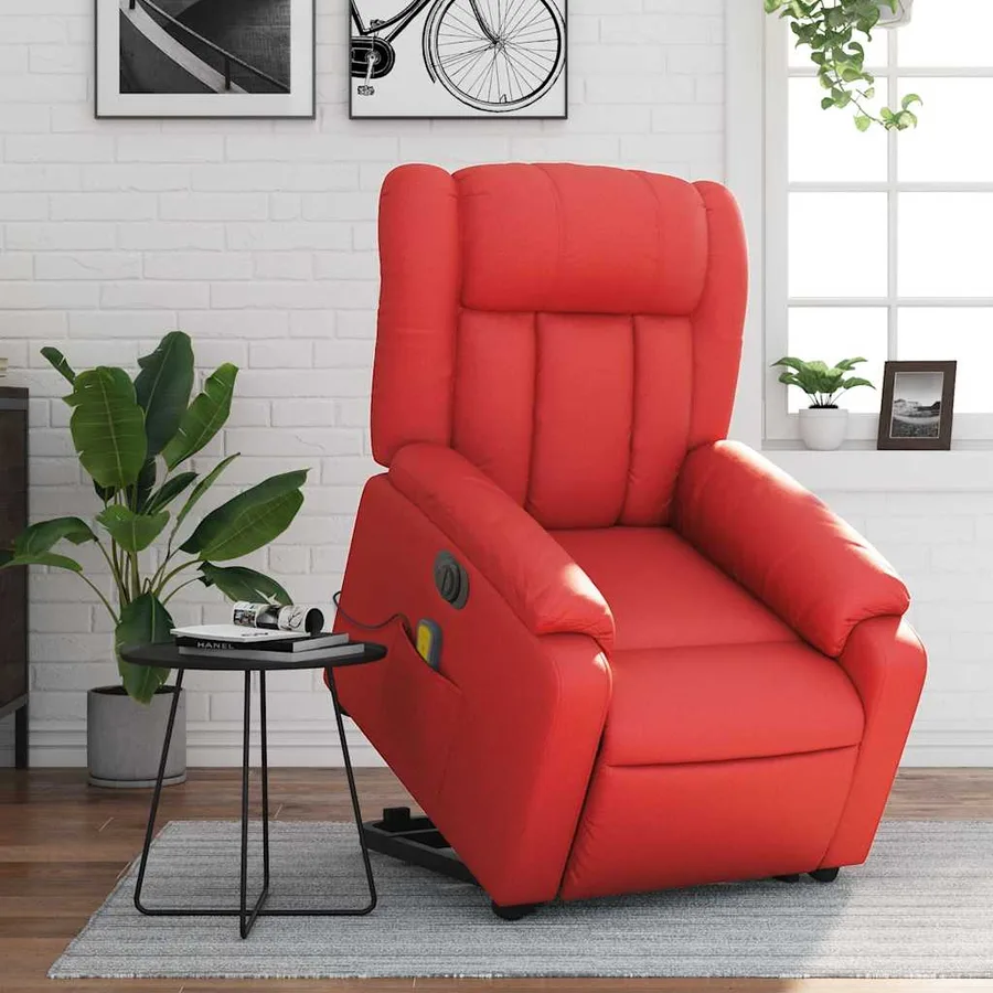 Fauteuil inclinable de massage électrique rouge similicuir - 15