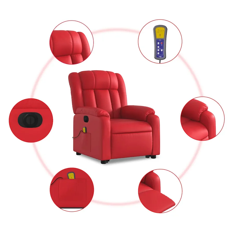 Fauteuil inclinable de massage électrique rouge similicuir - 7